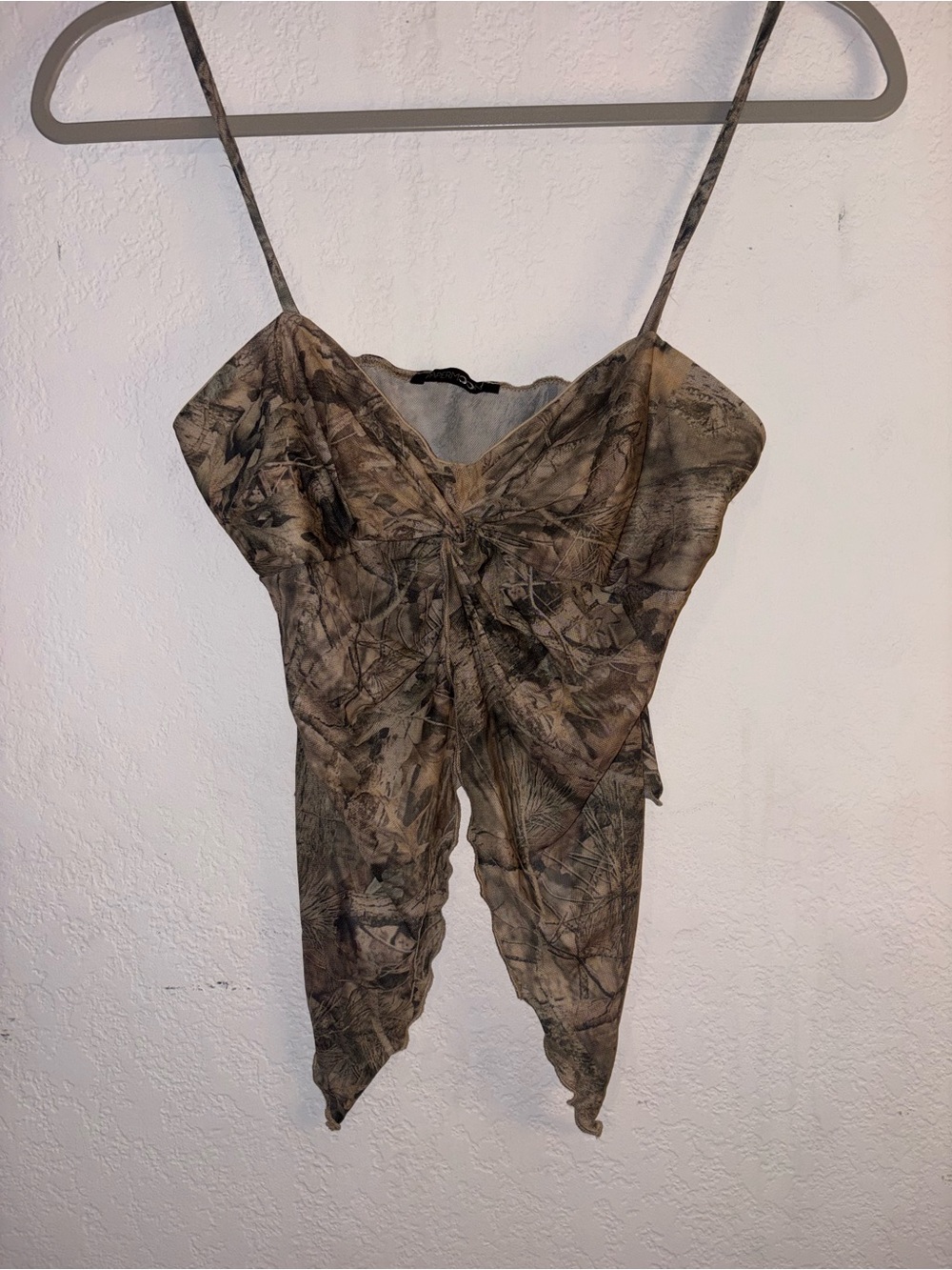 Papermoon Brown Camo Ruched Tie-Front Spaghetti Strap Cami